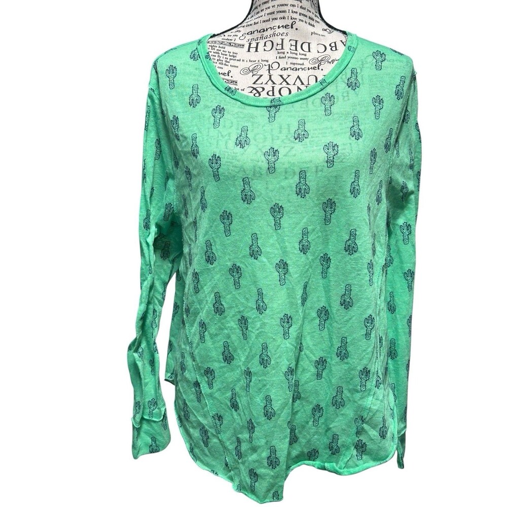 Wallflower Size XL Womens Green Print Round Neck/Hem Lightweight Sweater novelty